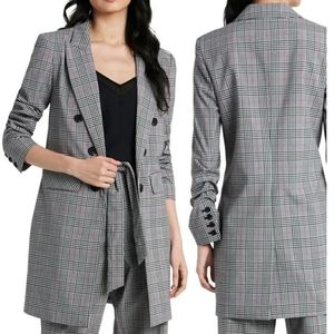 1.STATE Ruched Sleeve Plaid Blazer, Grey, L